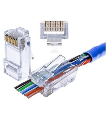 CAT5e doorsteek connector RJ45 pass through - unshielded - voor soepele en stugge kern