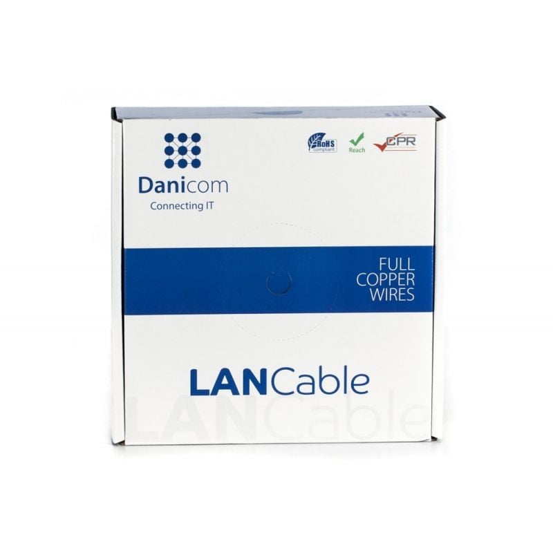 DANICOM Cat6a internetkabel op rol 50m solid grijs LSZH (Eca) - extra afgeschermd