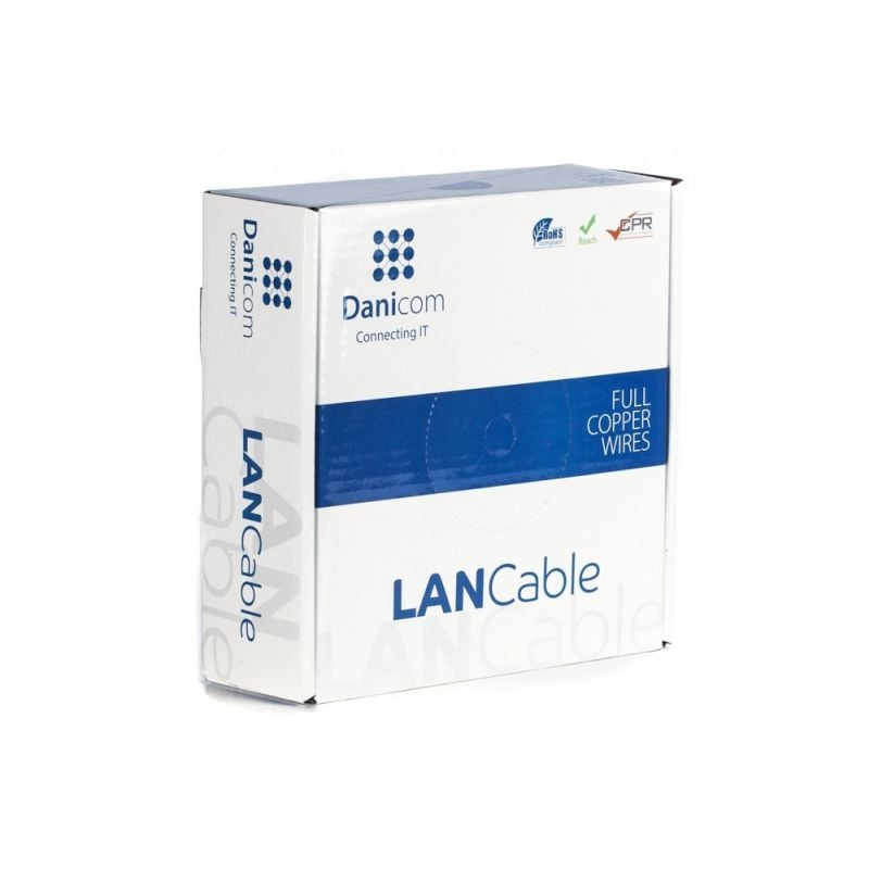 DANICOM Cat5e internetkabel op rol 100m solid blauw LSZH (Eca) - onafgeschermd